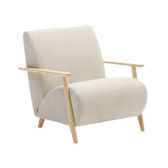 Ontdek de Kave Home Meghan fauteuil met essenhouten frame en middelzachte schuimvulling. Elegant, minimalistisch en comfortabel voor elke woonkamer.